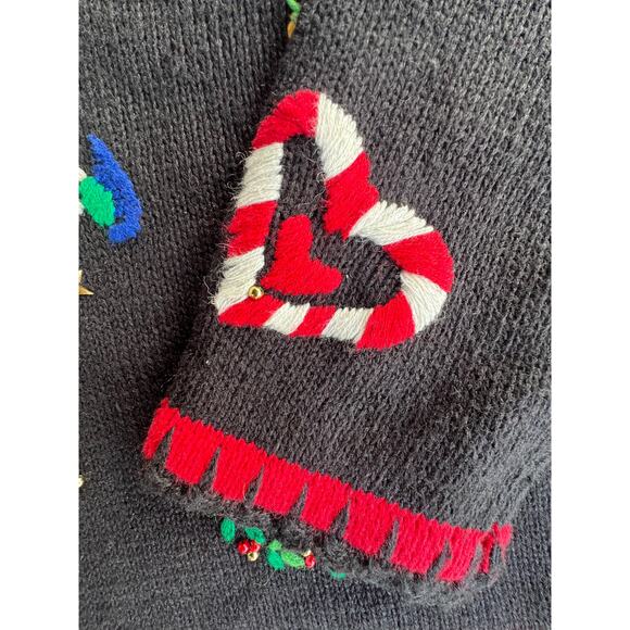 Vintage Christmas Sweater, Cardigan, Beaded, Bears, Busy, Embroidered XL - Picture 10 of 13